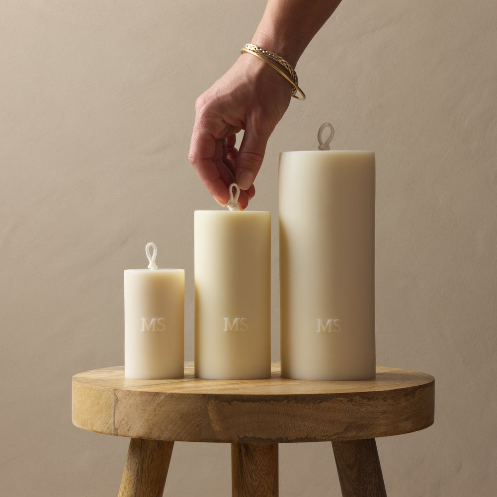 Composition de 3 bougies cierges en cire naturelle main